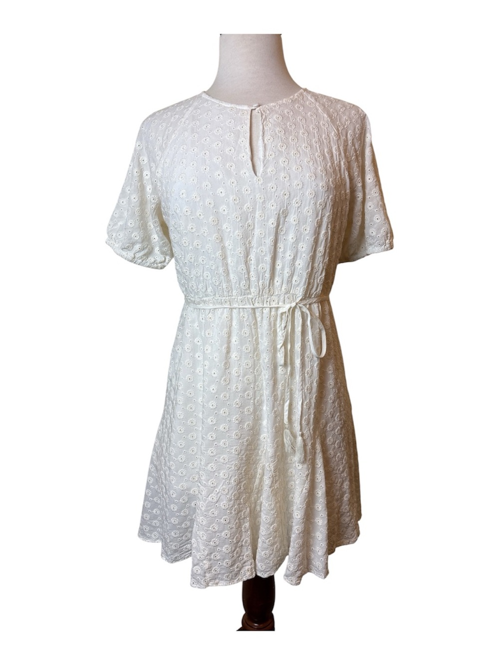 Madewell Cream Eyelet Tie-Waist Summer Dress Size M Embroidered Lighthouse